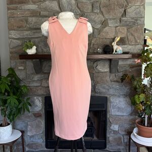 Shelby Nites Rose Pink Sheath Dress with Rhinestone Bow Women's Size 14 (No42)